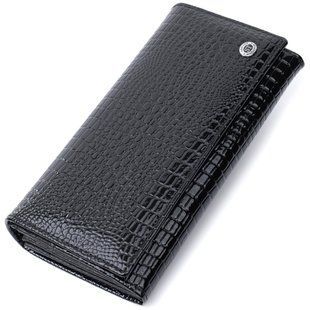 Женский лакированный кошелек с фактурой под рептилию из натуральной кожи ST Leather 22718 Черный 22718 фото
