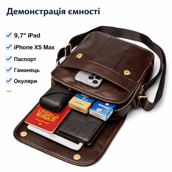 Шкіряна чоловіча сумка через плече з натуральної шкіри Vintage S00446 Коричневий S00446 фото
