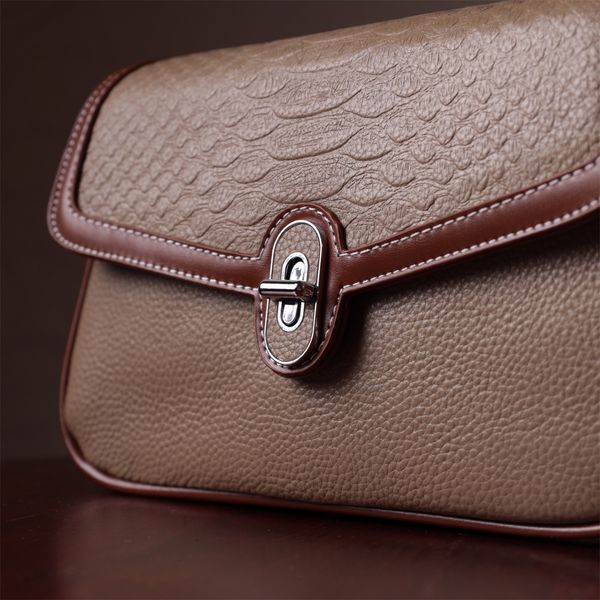 Стильна сумка жіноча з фактурним клапаном з натуральної шкіри Vintage 22620 Бежева 22620 фото