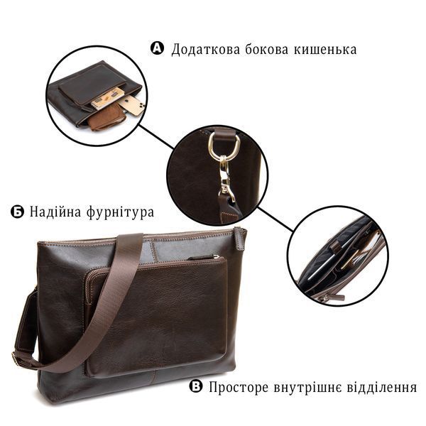 Шкіряна чоловіча прямокутна сумка для ноутбука GRANDE PELLE 11438 Коричневий 11438 фото