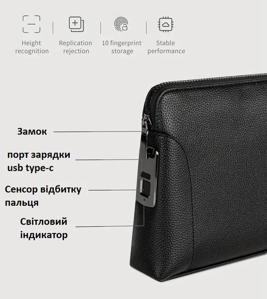 Мужская клатч-барсетка из высококачественной натуральной кожи с биометрическим замком K00213 Черный K00213 фото