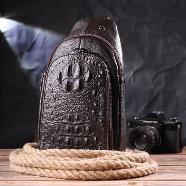 Сумка слинг мужская из натуральной фактурной кожи 21401 Vintage Коричневый 21401 фото